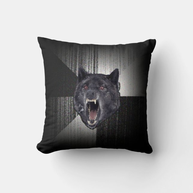 Insanity Wolf Meme Throw Pillow (Front)