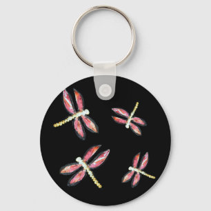 Insect Art Pink Dragonflies Keychain