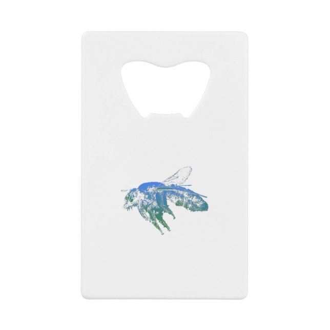 Insect bee blue credit card bottle opener (Front)