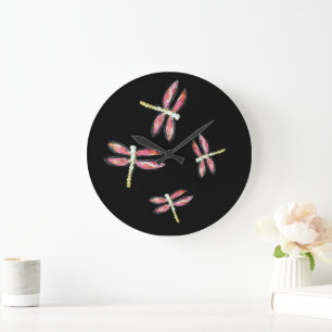 Insect Bugs Dancing Pink Dragonfly Large Clock
