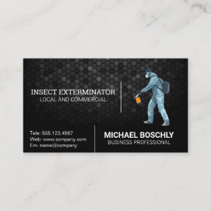 Insect Exterminator Logo   Man in Protective Suit Business Card