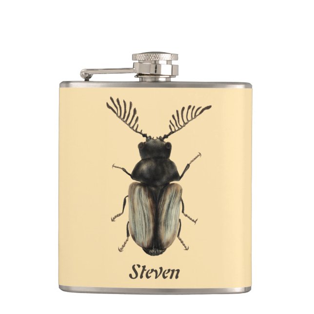Insect Lover Art: Cool Beetle Hip Flask (Front)