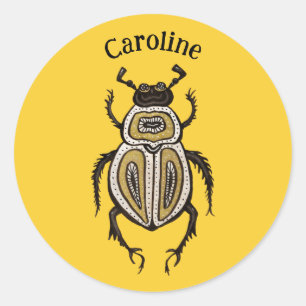 Insect Lover Yellow Decorative Beetle Art Classic Round Sticker