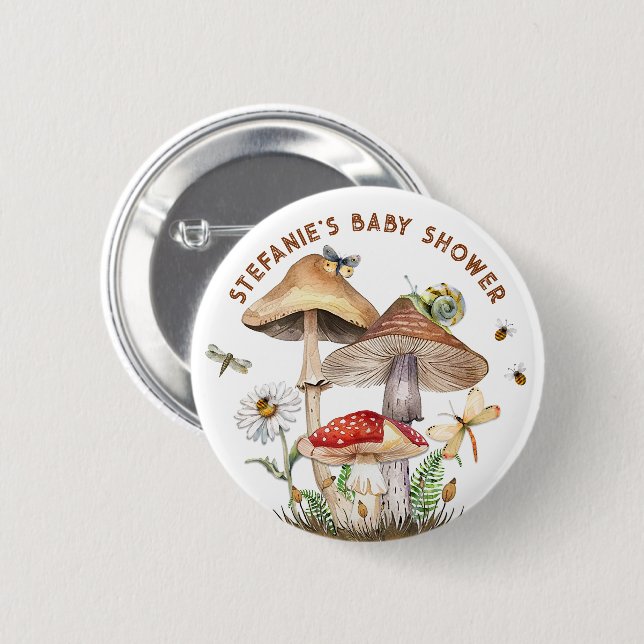 Insect & Mushroom Baby Shower Button | Whimsical W (Front & Back)