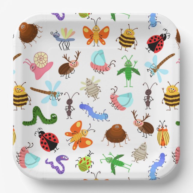 Insect Paper Plates, Bug Theme Birthday Party Plate (Front)