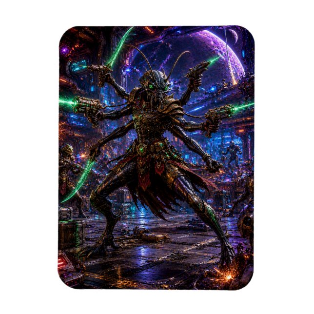 Insectoid Space Pirate — Six-Armed Combatant Magnet (Vertical)