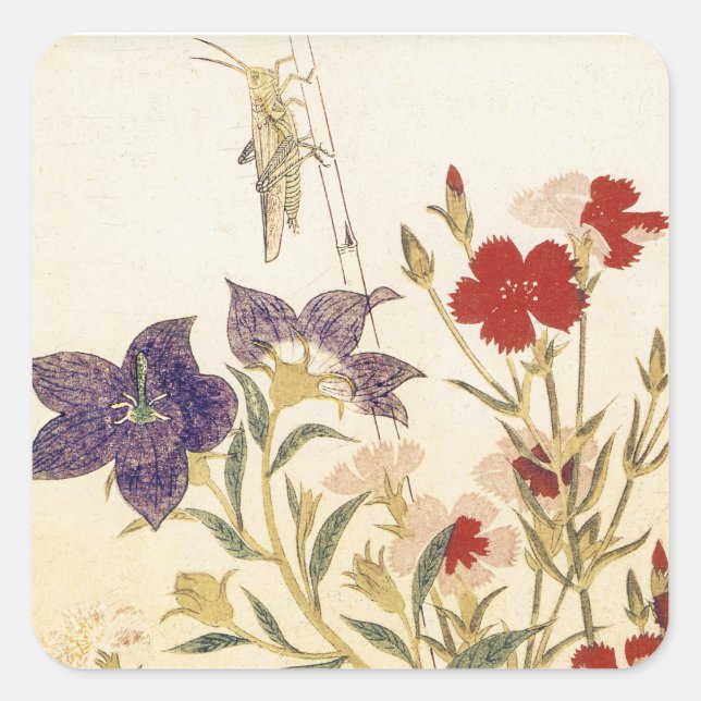Insects and Flowers by Utamaro Square Sticker (Front)