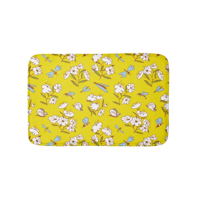 Insects Flowers Butterflies: Summer Seamless Patte Bath Mat (Front)