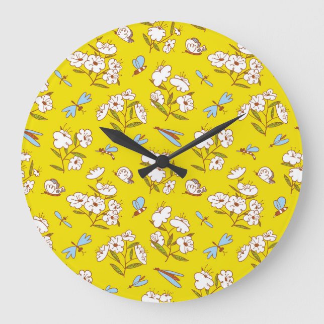 Insects Flowers Butterflies: Summer Seamless Patte Large Clock (Front)