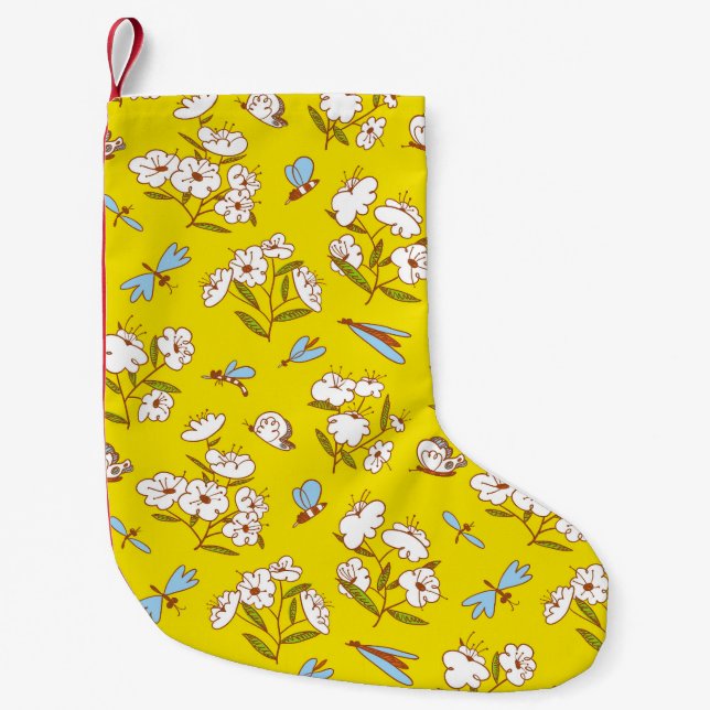 Insects Flowers Butterflies: Summer Seamless Patte Small Christmas Stocking (Front)