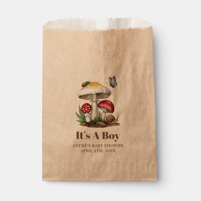 Insects Mushroom Woodland Nature Baby Shower Favour Bag (Front)