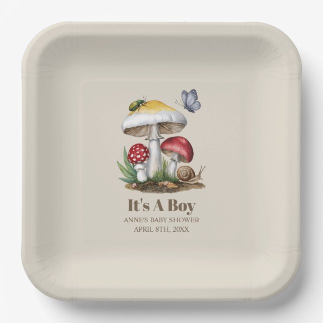 Insects Mushroom Woodland Nature Baby Shower Paper Plate (Front)