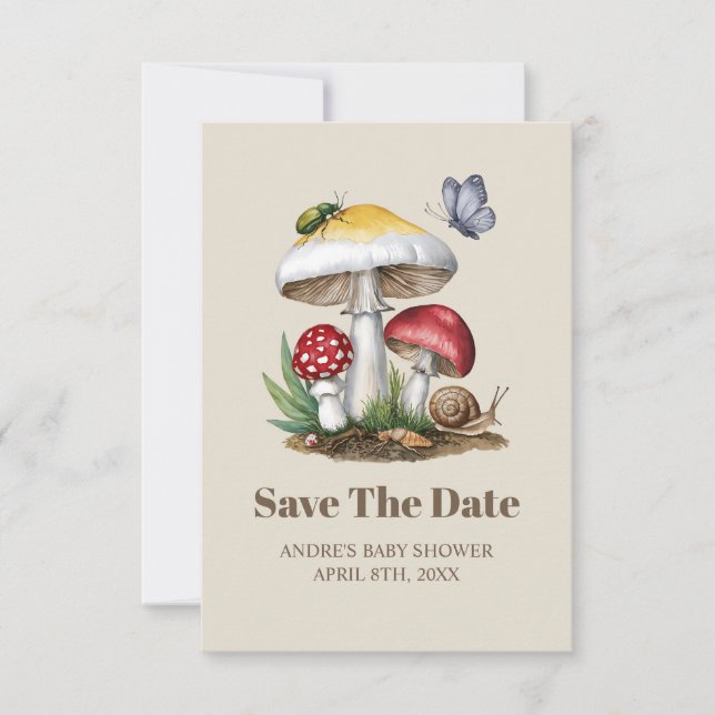 Insects Mushroom Woodland Nature Baby Shower Save The Date (Front)