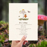 Insects Mushroom Woodland Nature Boy Baby Shower Invitation<br><div class="desc">Nature storybook page inspired baby shower invitation featuring illustration of two mushrooms surrounded by moth,  bee,  grasshopper,  and snail.</div>