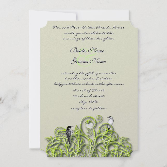 Inséparable Green Swirl Tree Faire-part de mariage (Dos)