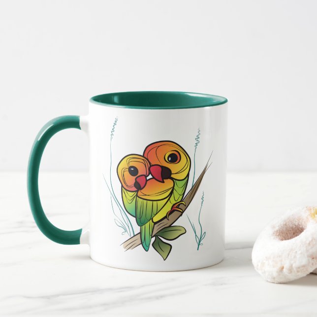 Inseparable Parrots Mug (With Donut)