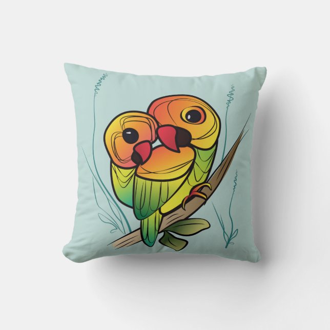 Inseparable Parrots Throw Pillow (Front)