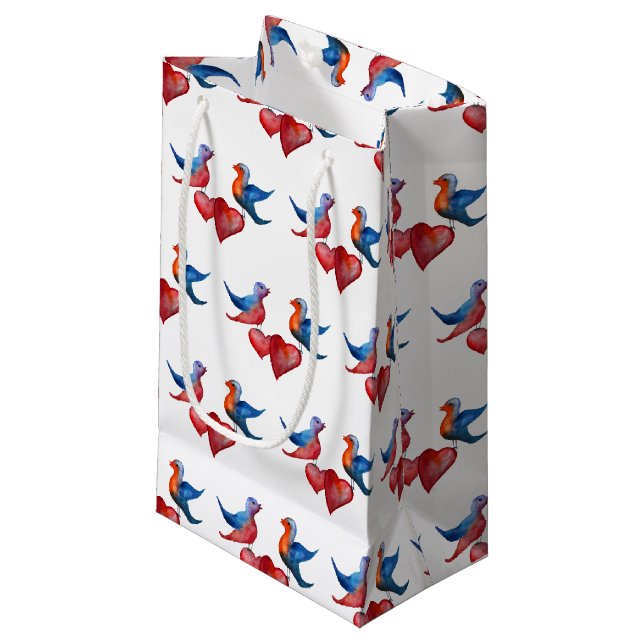 Inséparables, Aquarelle Oiseaux Sac cadeau (Devant Angle)