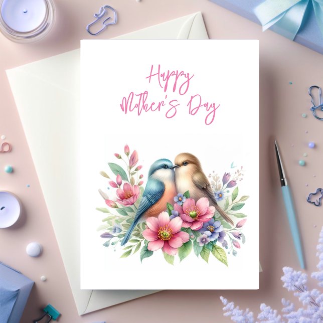Inséparables au printemps Bonne carte de fête des  (Mothers Day Greeting card)