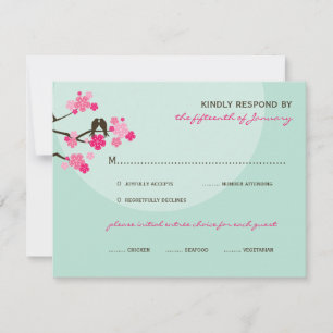 Inséparables mariage rose cerise fleurs carte RSVP