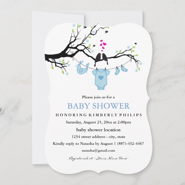 Inséparables mignons Baby shower Invitation  garço (Devant)