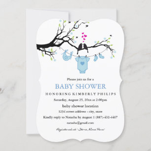 Inséparables mignons Baby shower Invitation  garço