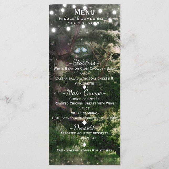 Inséparables + Pine Tree Night Mariage Carte Menu (Devant)
