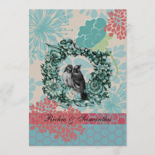 Inséparables sur Faire-part de mariage Floral Wrea