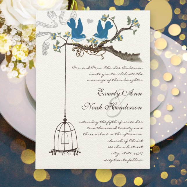 Inséparables vintages Invitation au mariage jaune  (Créateur téléchargé)