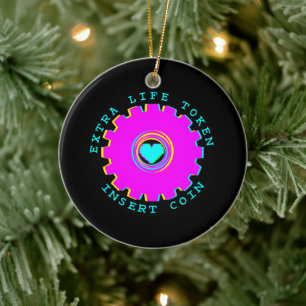 Insert Coin Retro Arcade Extra Life Gamer Heart Ceramic Ornament