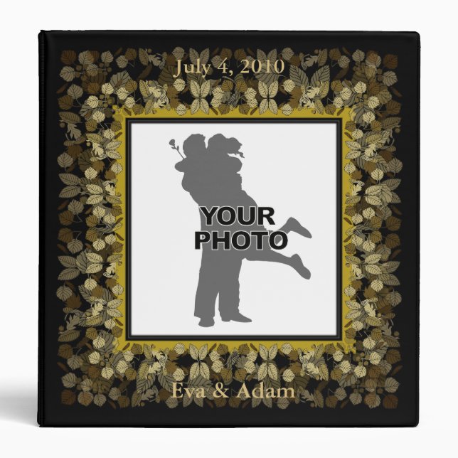 Insert Photo Wedding Binder Black Gold Leaf (Front)