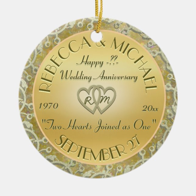 Insert Years Wedding Gold Wedding Anniversary Ceramic Ornament (Front)