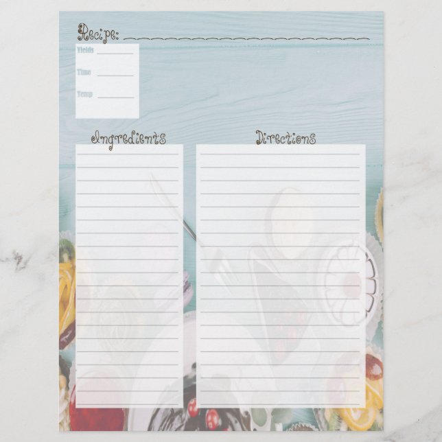 Insertions de la carte de recette de dent sucrée (Devant)