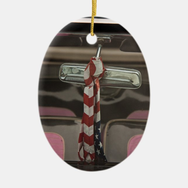 Inside a rockabilly car ceramic ornament (Front)