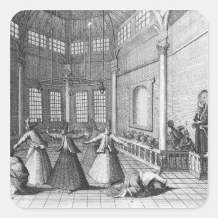 Inside a Turkish Mosque, illustration Square Sticker
