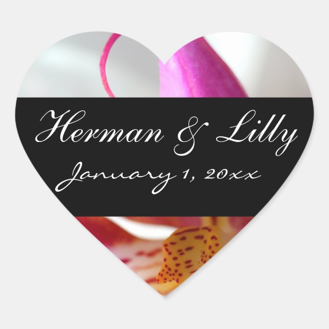Inside a White Orchid Personalized Wedding Heart Sticker (Front)