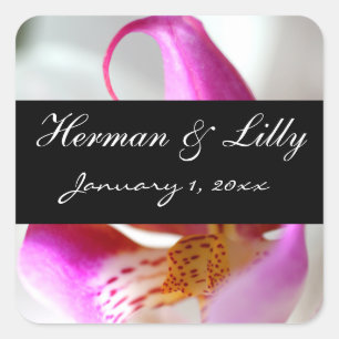 Inside a White Orchid Personalized Wedding Square Sticker