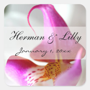 Inside a White Orchid Personalized Wedding Square Sticker