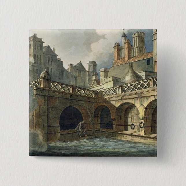 Inside of Queen's Bath, from 'Bath Illustrated by 2 Inch Square Button (Front)
