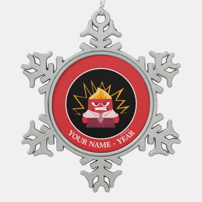 Inside Out | Anger Standing Add Your Name Snowflake Pewter Christmas Ornament (Front)