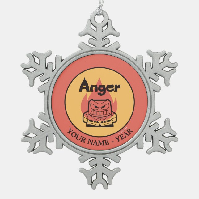 Inside Out | Anger With Flame Add Your Name Snowflake Pewter Christmas Ornament (Front)