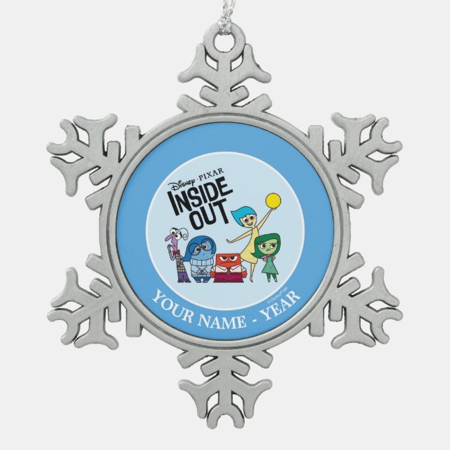 Inside Out | Characters and Inside Out Logo Snowflake Pewter Christmas Ornament (Front)