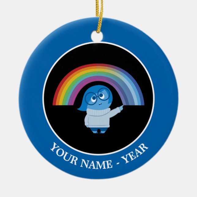 Inside Out | Sadness With Rainbow Add Your Name Ceramic Ornament (Front)