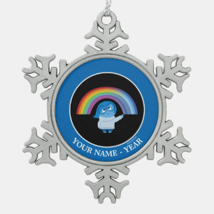 Inside Out   Sadness With Rainbow Add Your Name Snowflake Pewter Christmas Ornament