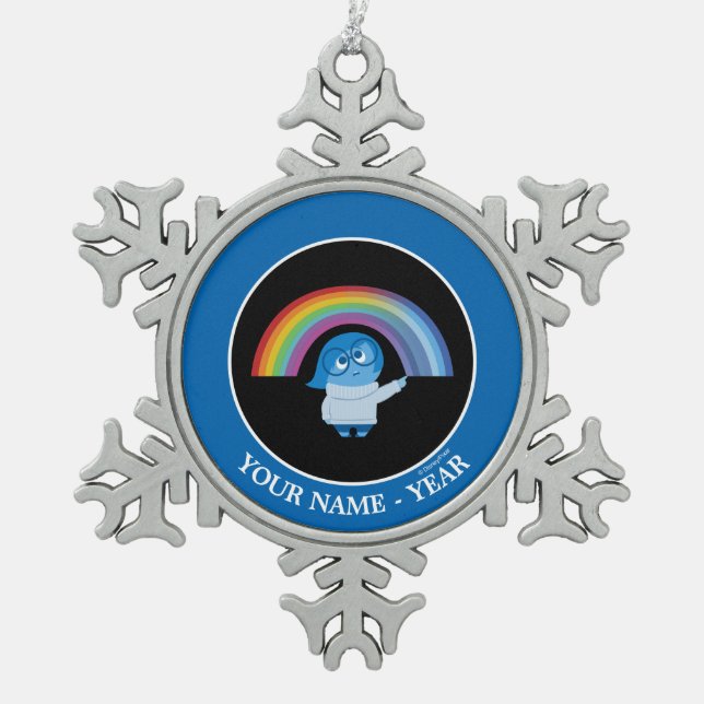 Inside Out | Sadness With Rainbow Add Your Name Snowflake Pewter Christmas Ornament (Front)