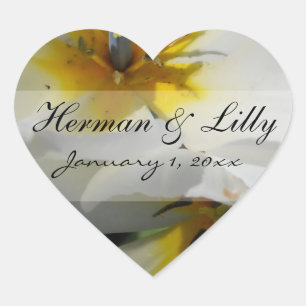 Inside White Lilies Personalized Wedding Heart Sticker