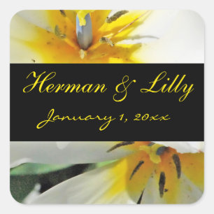 Inside White Lilies Personalized Wedding Square Sticker