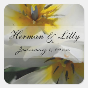 Inside White Lilies Personalized Wedding Square Sticker