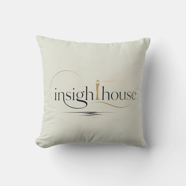 InsightHouse Minimalist Elegant Lighthouse Typogra Throw Pillow (Front)