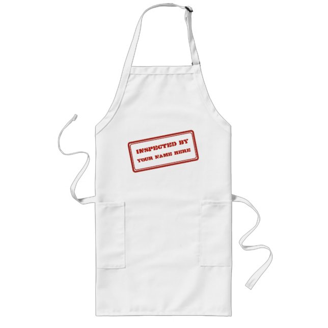 Inspected By Customizable Red Rubber Stamp Long Apron (Front)